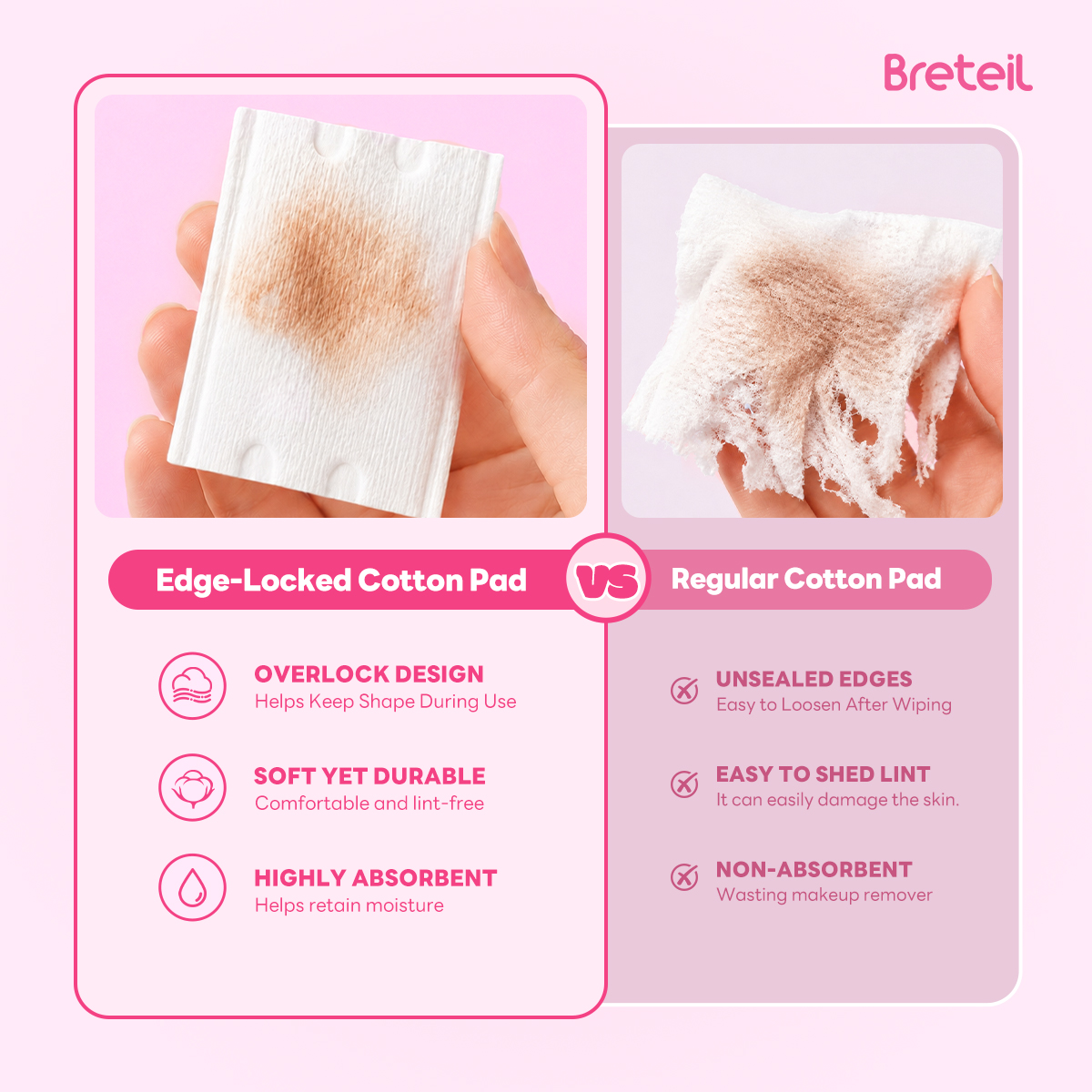 Breteil New Arrival Thick Cotton Pads  Silky Soft Deep Cleansing Multi-Use As a Wet Compress Pad Dry Wet Use Makeup Remover Pad - 图片 5