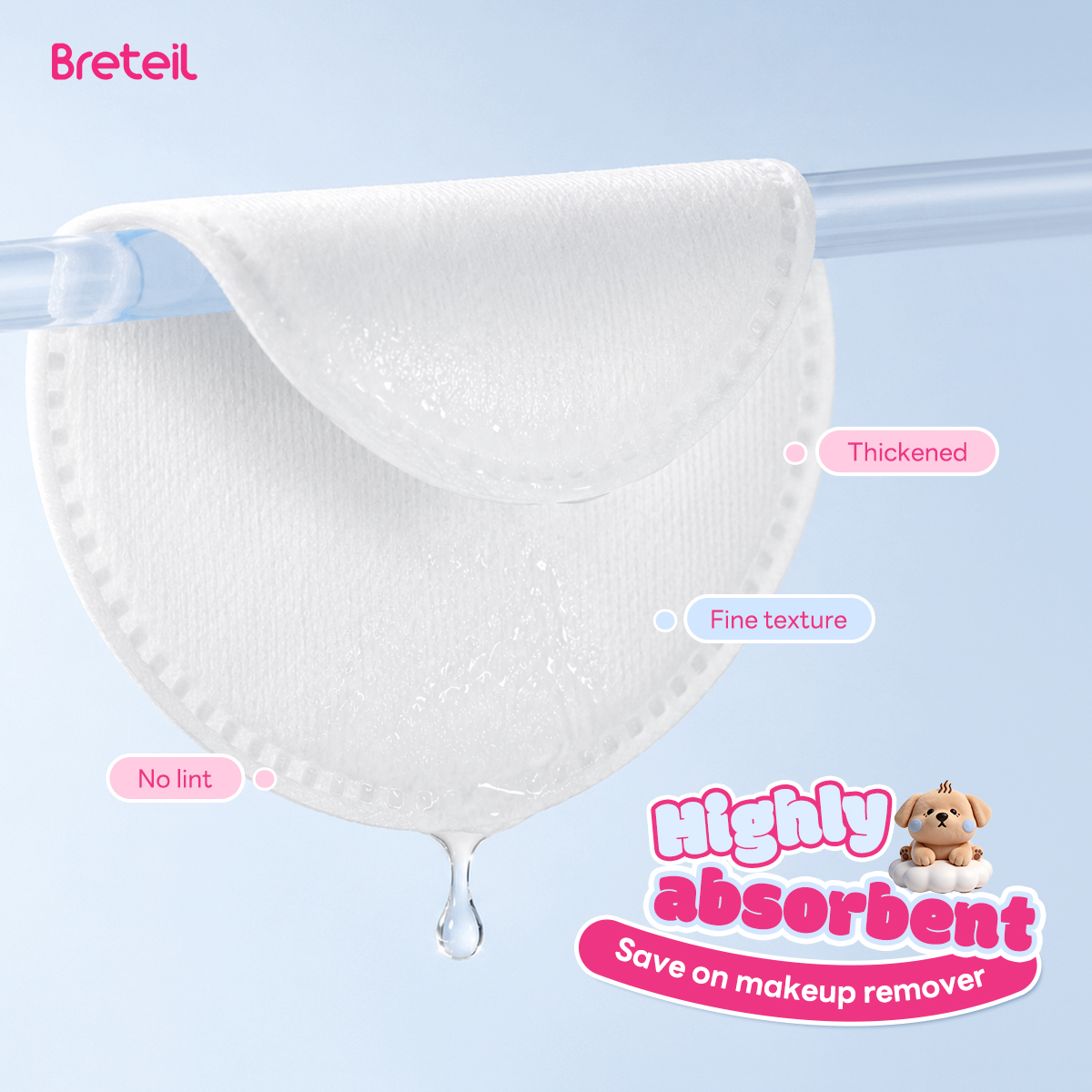 Breteil Wholesale Round Thick Makeup Remover Pads Silky Soft Multi-Use Makeup Remover Pads  Wet Compresses Makeup Remover - 图片 3