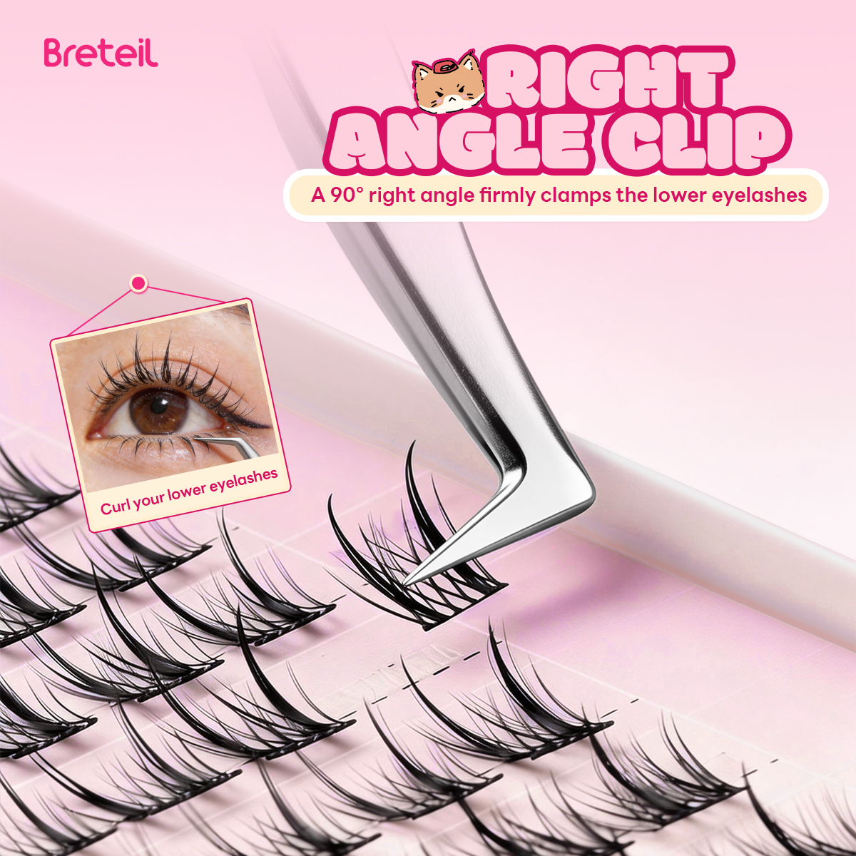 Breteil  High-quality False Eyelash Holder Curved Tweezers Perfect Closure Lightweight False Eyelash Curler Tools - 图片 5