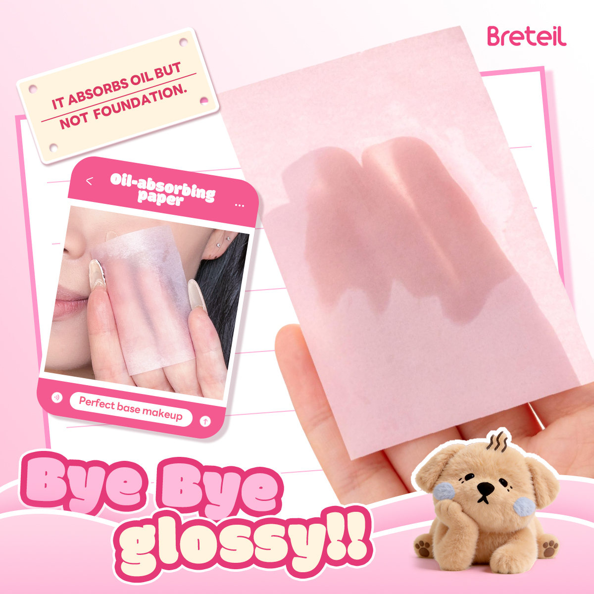 Breteil New Wholesale Facial Oil-absorbing Sheets Long-lasting Oil Control Makeup-resistant Portable Facial Oil-absorbing Sheets - 图片 5