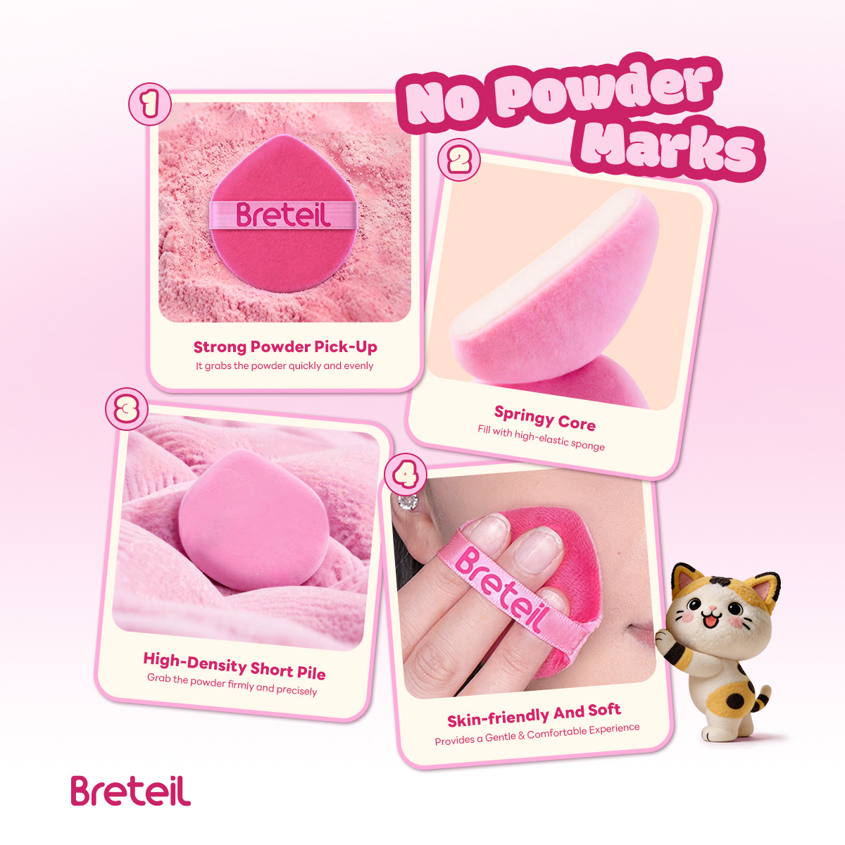 Breteil Wholesale Powder Puff Loose Sponge Washable Powder Powder Cosmetic Soft Cotton Puff Teardrop-shaped Powder Puff - 图片 5