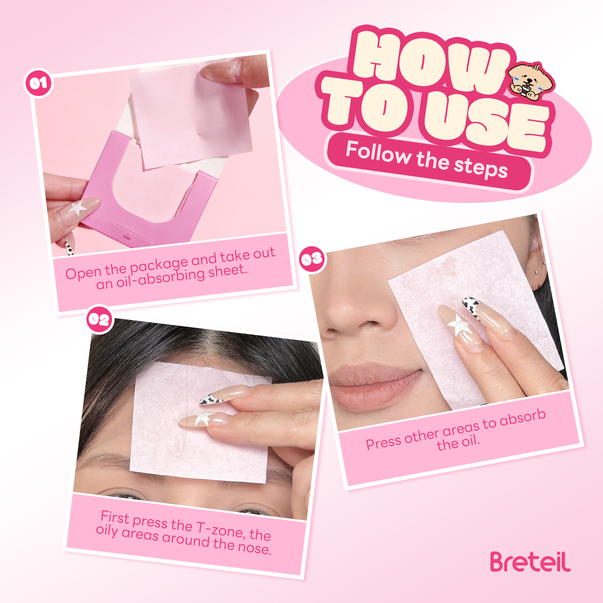 Breteil New Wholesale Facial Oil-absorbing Sheets Long-lasting Oil Control Makeup-resistant Portable Facial Oil-absorbing Sheets - 图片 6