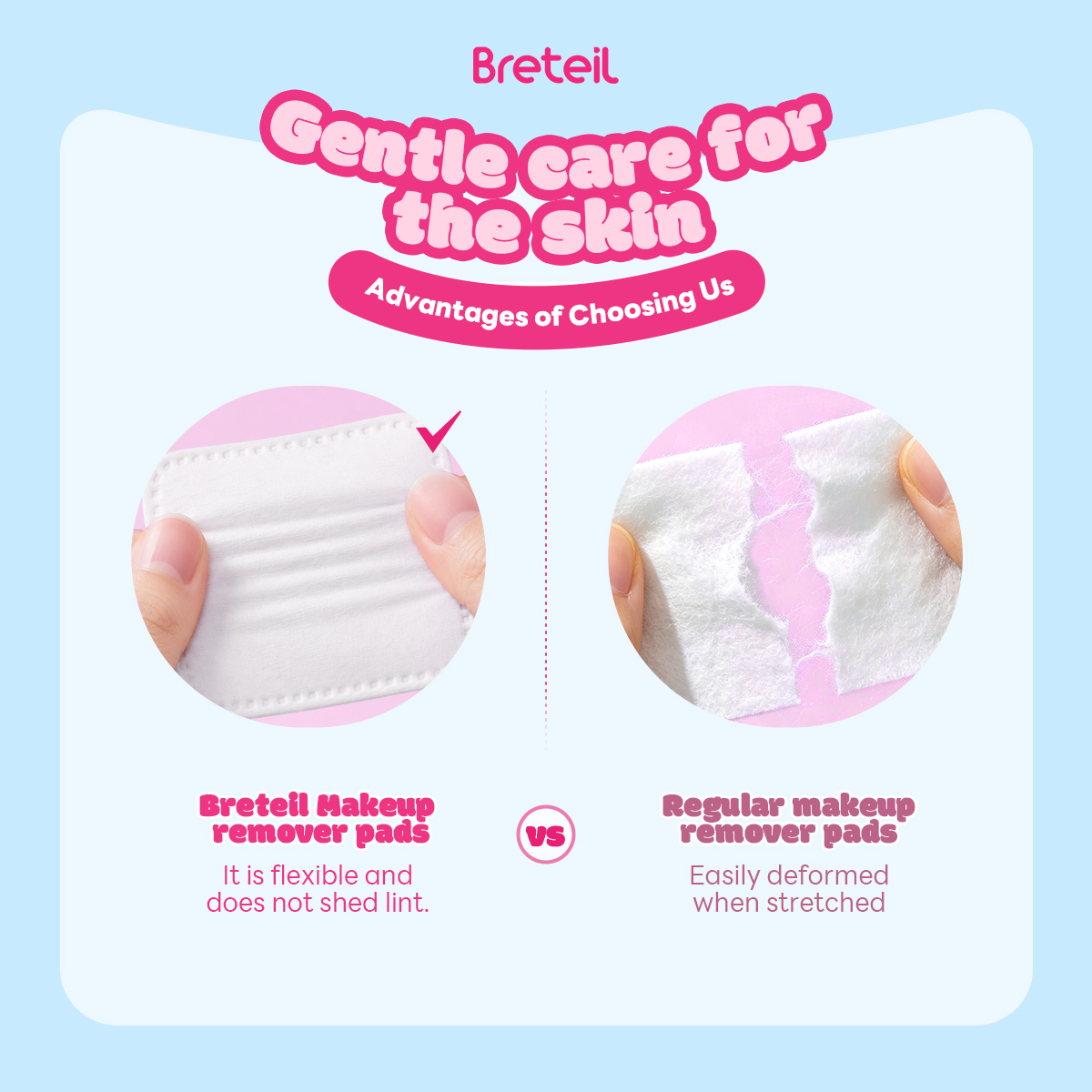Breteil Wholesale Thick Cotton Pads  Silky Soft Deep Cleansing Multi-Use As a Wet Compress Pad Dry Wet Use Makeup Remover Pad - 图片 5