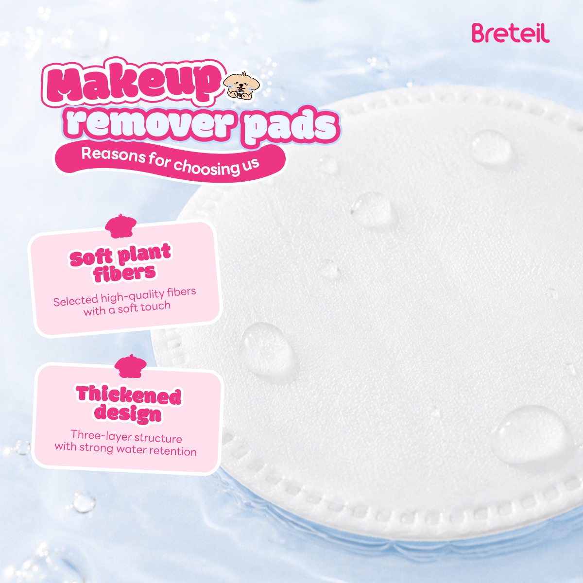 Breteil Wholesale Round Thick Makeup Remover Pads Silky Soft Multi-Use Makeup Remover Pads  Wet Compresses Makeup Remover - 图片 5