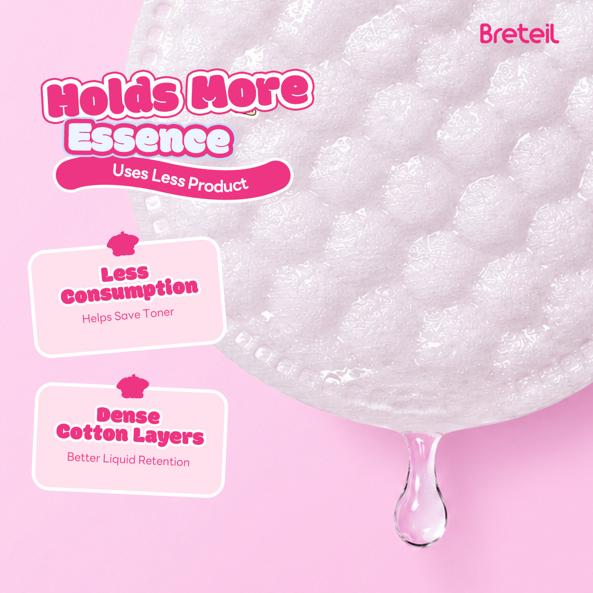 Breteil Wholesale Makeup Remover Pads Wet Compress Pads Cosmetic Pads 2-in-1 Makeup Remover and Skincare Pads - 图片 6
