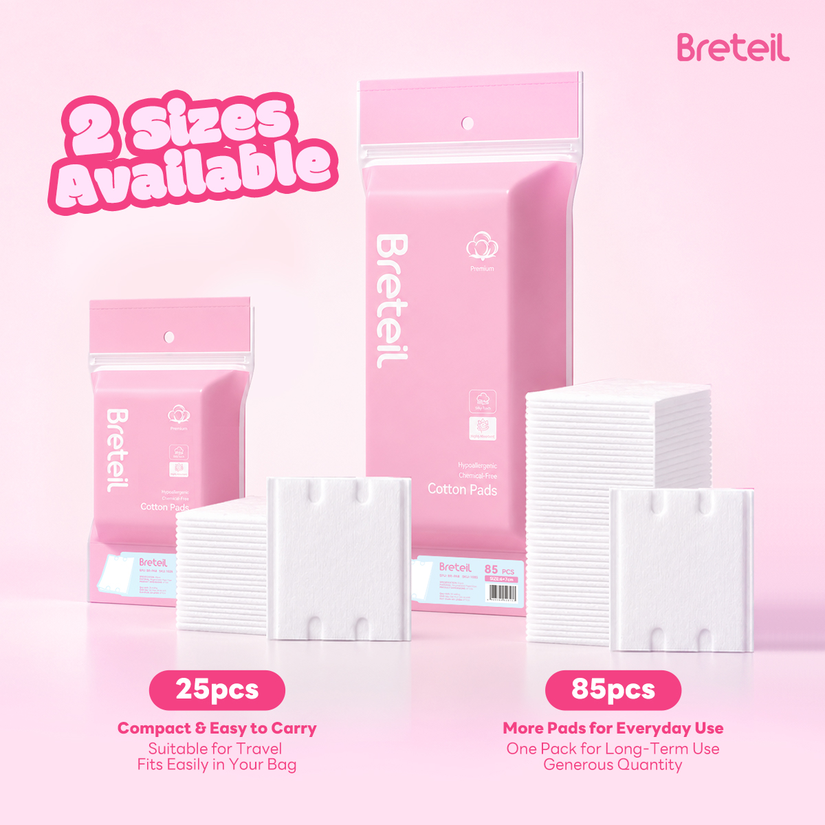 Breteil New Arrival Thick Cotton Pads  Silky Soft Deep Cleansing Multi-Use As a Wet Compress Pad Dry Wet Use Makeup Remover Pad - 图片 9