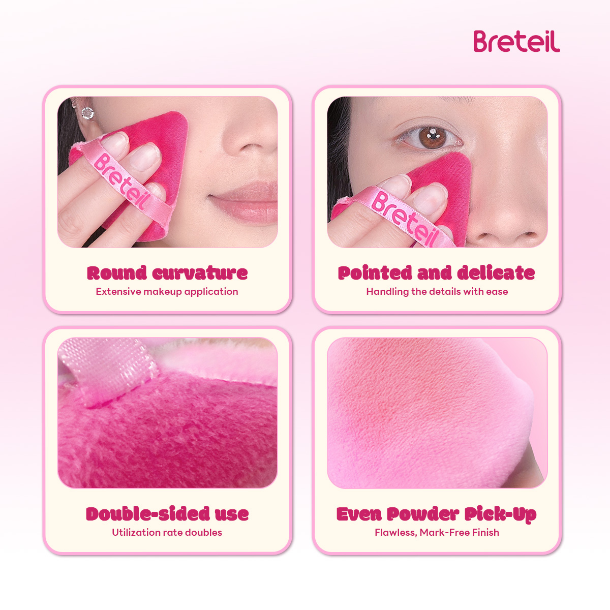 Breteil Wholesale Powder Puff Loose Sponge Washable Powder Powder Cosmetic Soft Cotton Puff Triangle-shaped Powder Puff - 图片 7