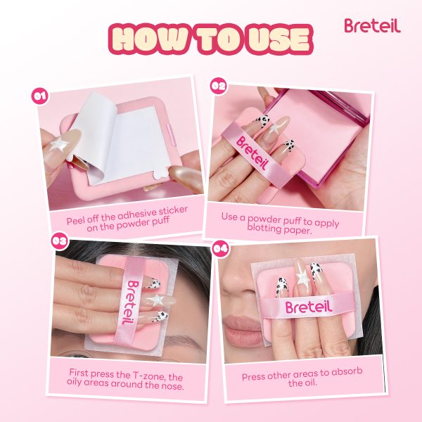 Breteil New Arrival Wholesale  Long-lasting Oil Control Prevent Makeup Smudging Portable Face Mirror case Oil-absorbing Paper