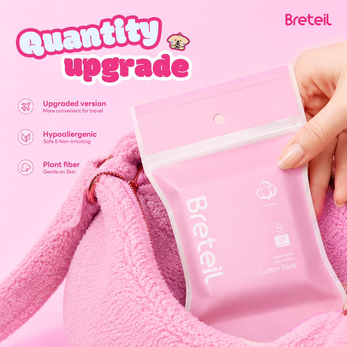 Breteil Wholesale Makeup Remover Pads Wet Compress Pads Cosmetic Pads 2-in-1 Makeup Remover and Skincare Pads - 图片 8