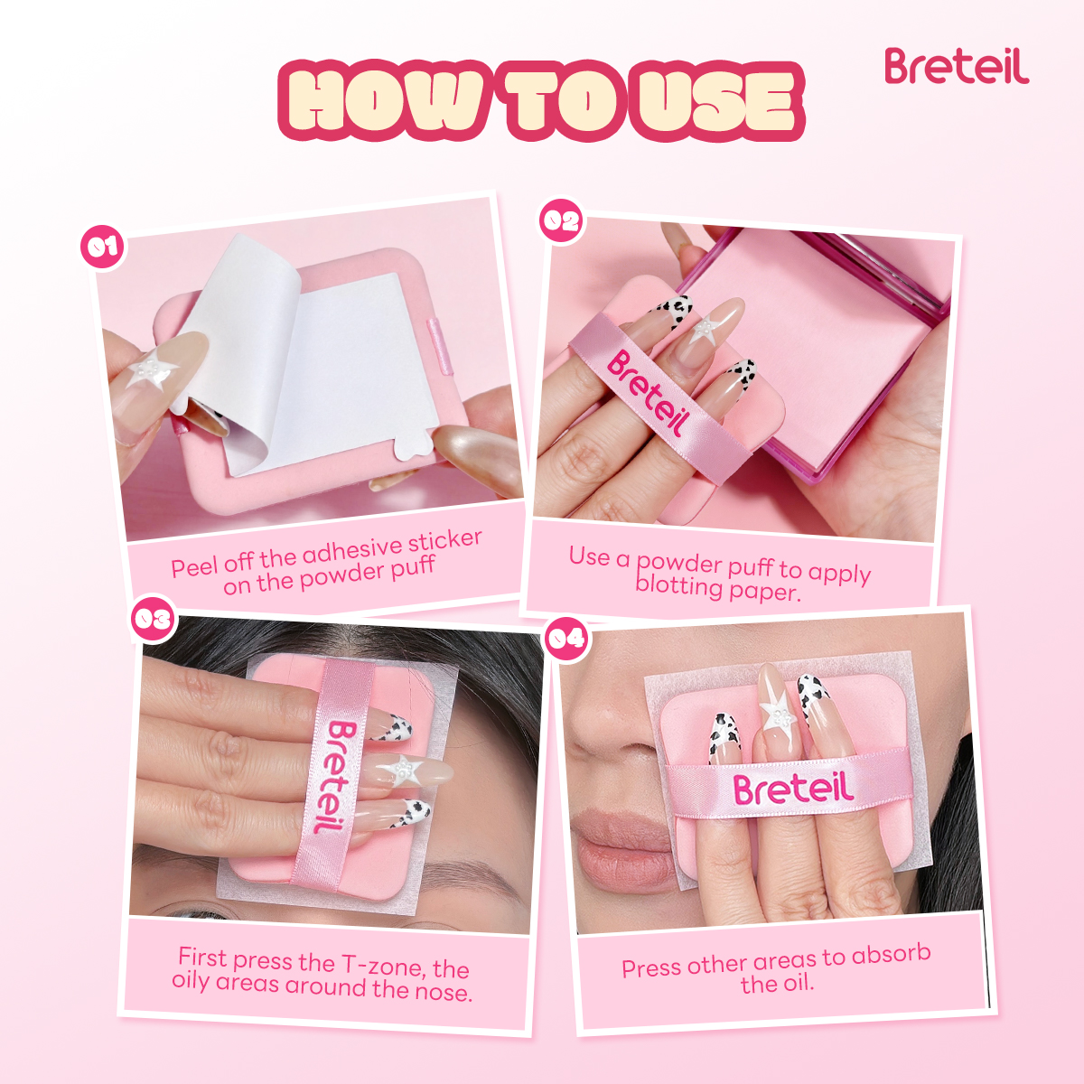 Breteil New Arrival Wholesale  Long-lasting Oil Control Prevent Makeup Smudging Portable Face Mirror case Oil-absorbing Paper - 图片 8
