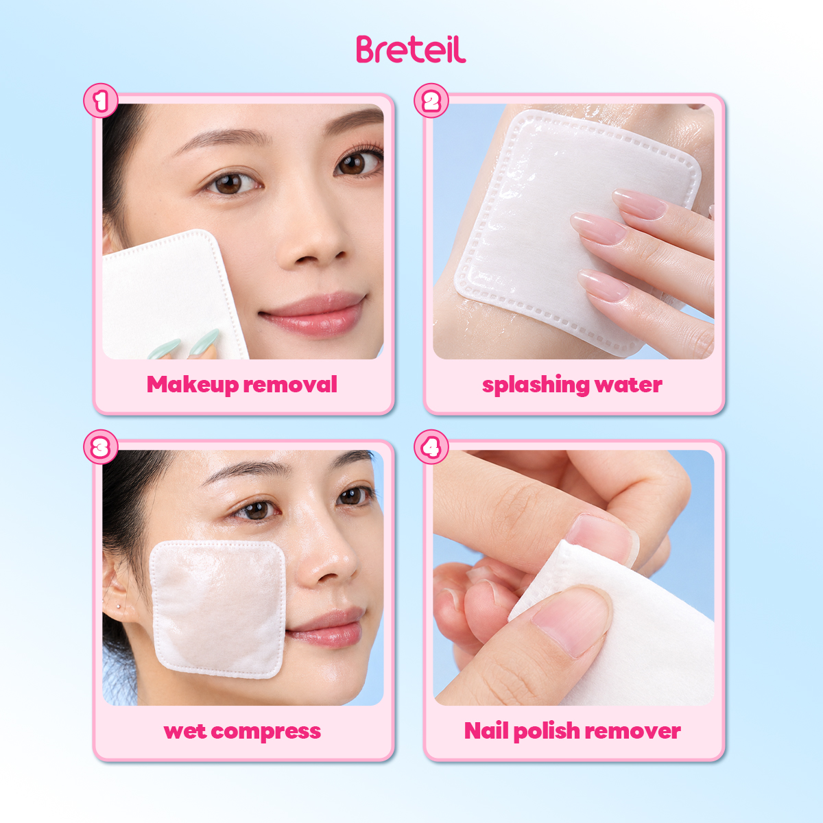 Breteil Wholesale Thick Cotton Pads  Silky Soft Deep Cleansing Multi-Use As a Wet Compress Pad Dry Wet Use Makeup Remover Pad - 图片 8