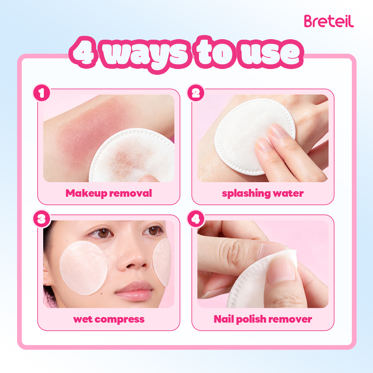 Breteil Wholesale Round Thick Makeup Remover Pads Silky Soft Multi-Use Makeup Remover Pads  Wet Compresses Makeup Remover - 图片 8