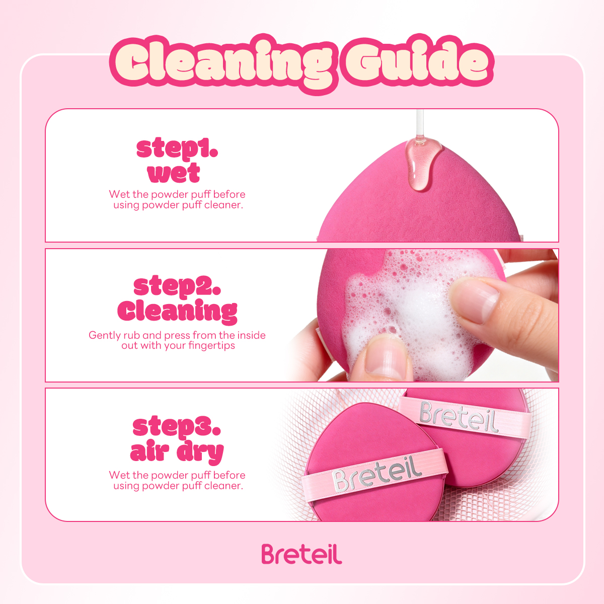 Breteil Wholesale  7PCS Double-sided Powder Puff Loose Sponge Washable  Soft Cotton Puff Teardrop-shaped 7PCS Powder Puff - 图片 8