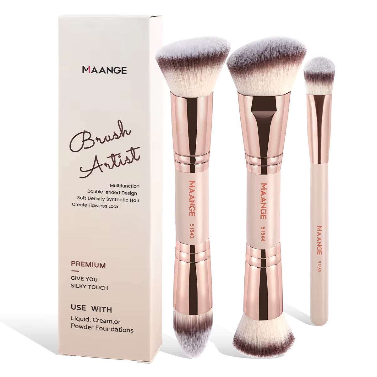 MAANGE Wholesale Custom OEM&ODM 3pcs Foundation Cosmetic Brush Professional Foundation Highlight Concealer  Makeup Brushes Set - 图片 1