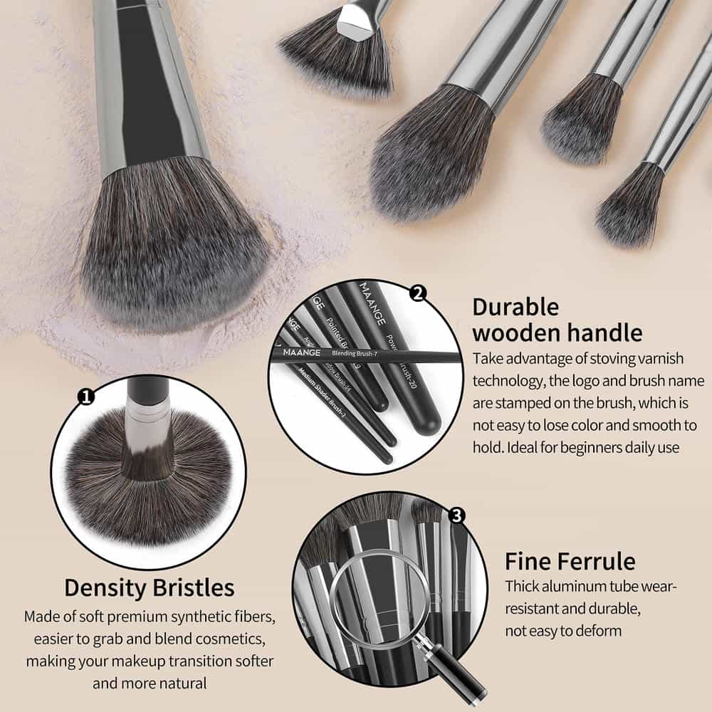 MAANGE  20pcs Makeup Brushes Kits Cosmetic Black Private Label Foundation Blush Contouring Eyeshadow Brush Makeup Brush Set - 图片 3