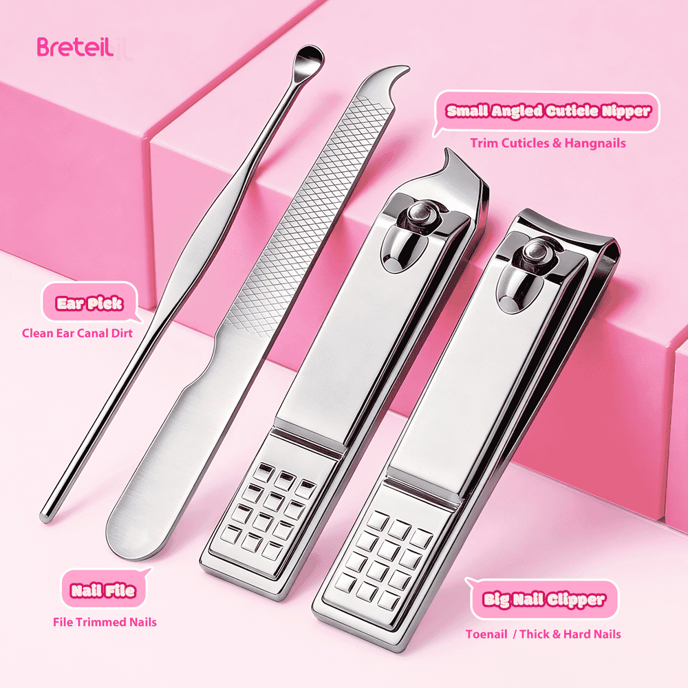 Breteil Wholesale 4-Piece Stainless Steel Nail Clippers & Trimmer Box-Portable Professional Durable Nail Clippers Set - 图片 2