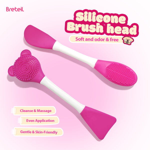 MAANGE Double Side Cute Bear Silicone Lip Brush Exfoliating Nose Clean Blackhead Removal Brushes Cream Spatula Silicone Rod