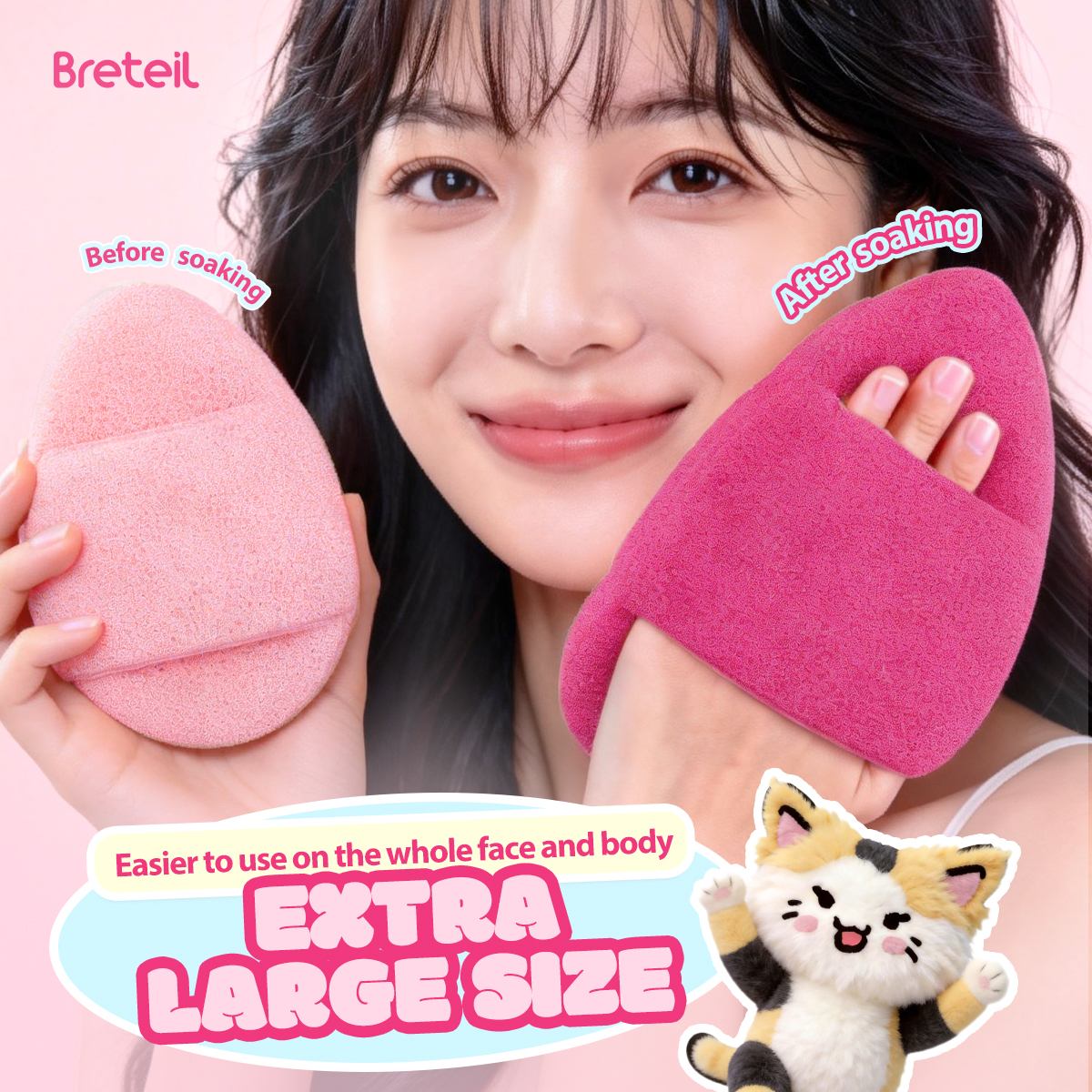 Breteil Wholesale Facial Sponge Cleansing Puff Super Large Water Drop Glove Face Wash Reusable  Facial  Daily Cleansing Puff - 图片 3