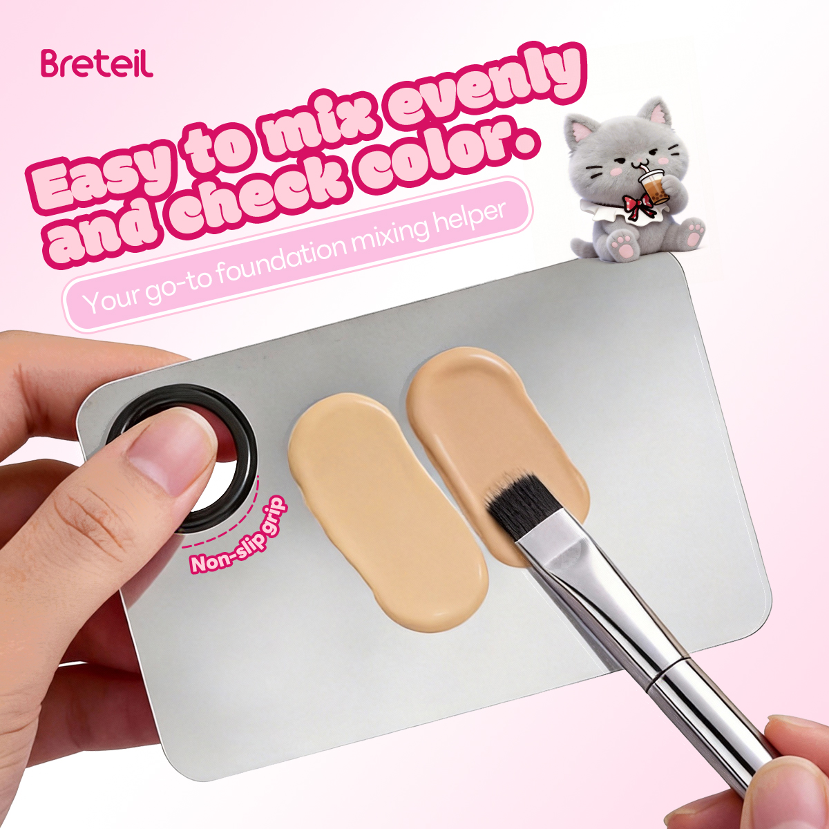 Breteil New Wholesale Eyeshadow Foundation Liquid Stainless Steel Palette Foundation Spatula Professional Makeup Palette Tool - 图片 2