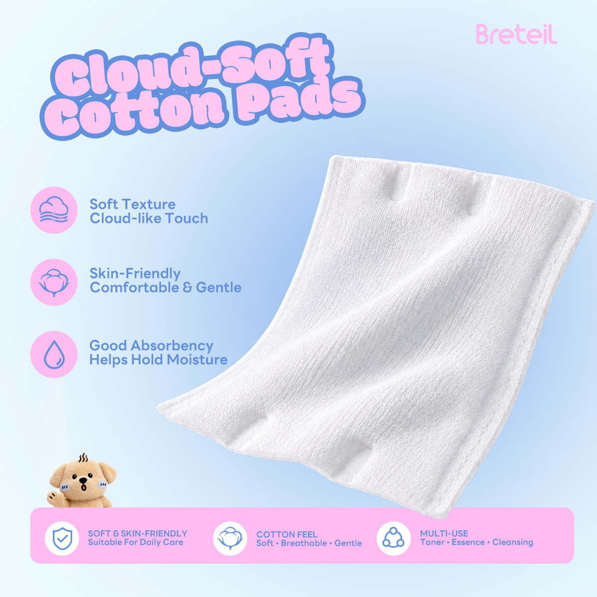 Breteil Wholesale Beauty Makeup Remover Pads Suitable  Dry and Wet Use Beauty Salons Facial Makeup Remover Pads - 图片 2