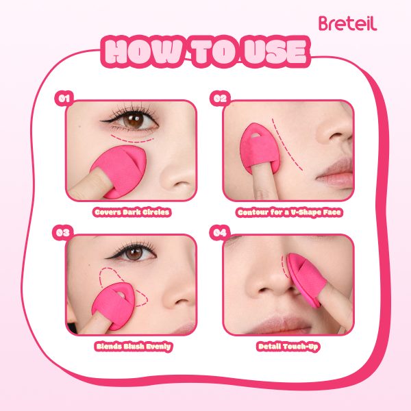 Breteil Wholesale  7PCS Thumb Puff Powder Puff Loose Sponge Washable  Soft Cotton Puff Teardrop-shaped 7PCS Thumb Puff