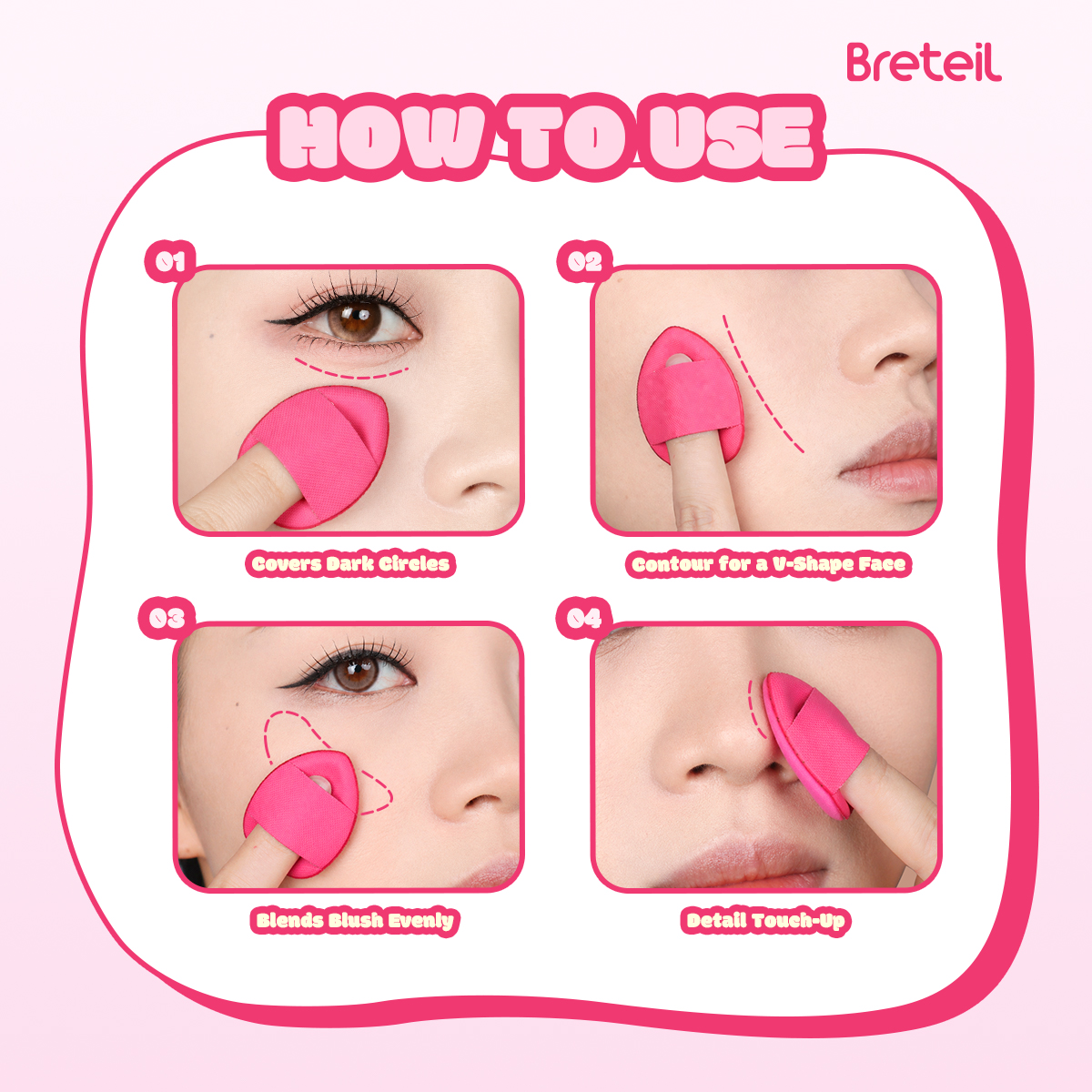 Breteil Wholesale  7PCS Thumb Puff Powder Puff Loose Sponge Washable  Soft Cotton Puff Teardrop-shaped 7PCS Thumb Puff - 图片 5