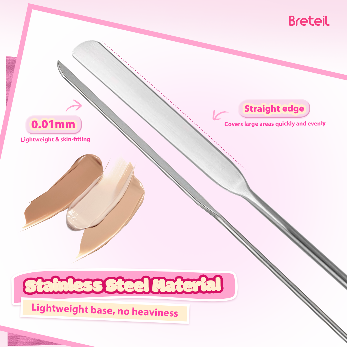 Breteil New Wholesale Eyeshadow Foundation Liquid Stainless Steel Palette Foundation Spatula Professional Makeup Palette Tool - 图片 5