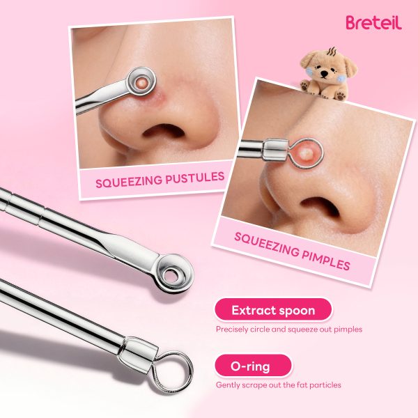 Breteil Wholesale  4-Piece Stainless Steel Facial Acne & Blackhead Removal Kit Wholesale 4pcs Acne Extraction Tools Case