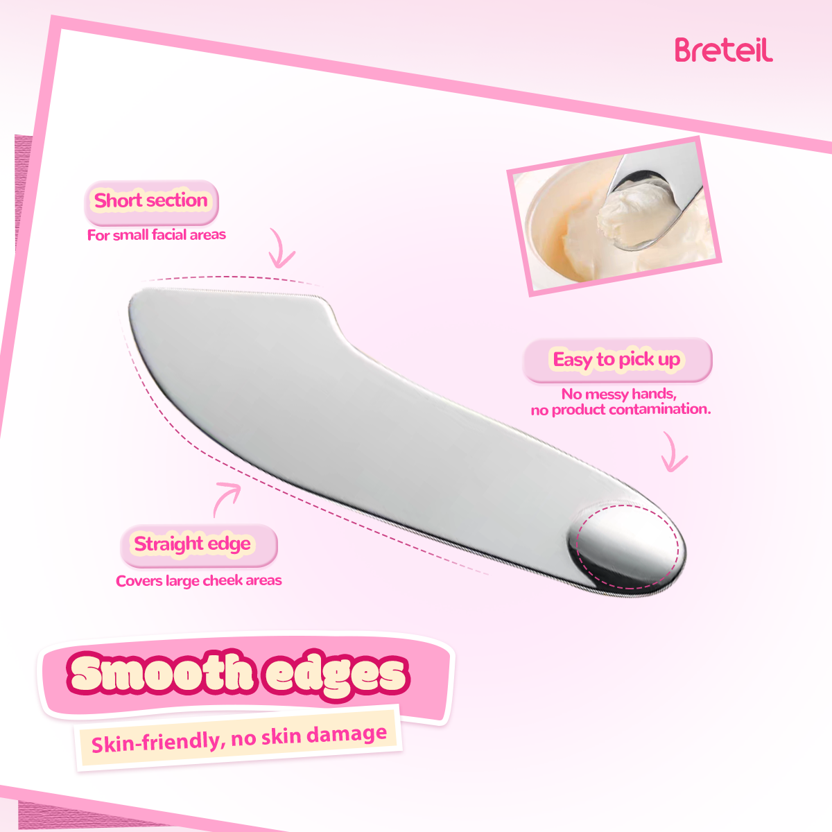 Breteil Wholesale Stainless Steel  Liquid Foundation Spatula Cosmetic Color Palette Mixer Shovel Mixing Spatula - 图片 4