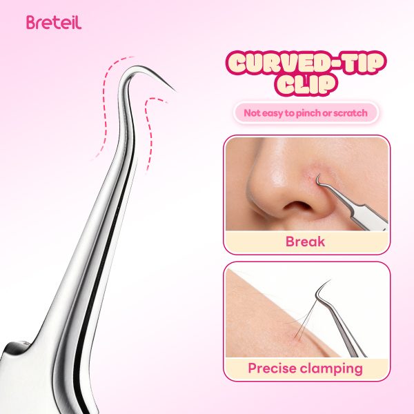 Breteil 3-Piece Ultra-fine Cell Pimples Blackhead Clip Tweezers Beauty Salon Special Scraping Artifact Acne Needle Tool