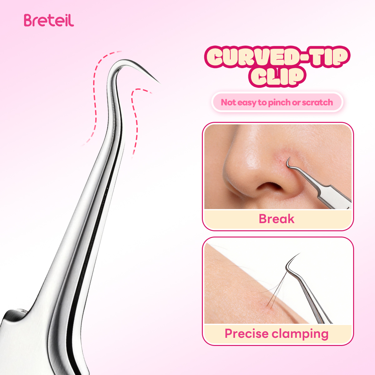 Breteil 3-Piece Ultra-fine Cell Pimples Blackhead Clip Tweezers Beauty Salon Special Scraping Artifact Acne Needle Tool - 图片 8