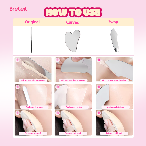Breteil Wholesale Stainless Steel  Liquid Foundation Spatula Cosmetic Color Palette Mixer Shovel Mixing Spatula