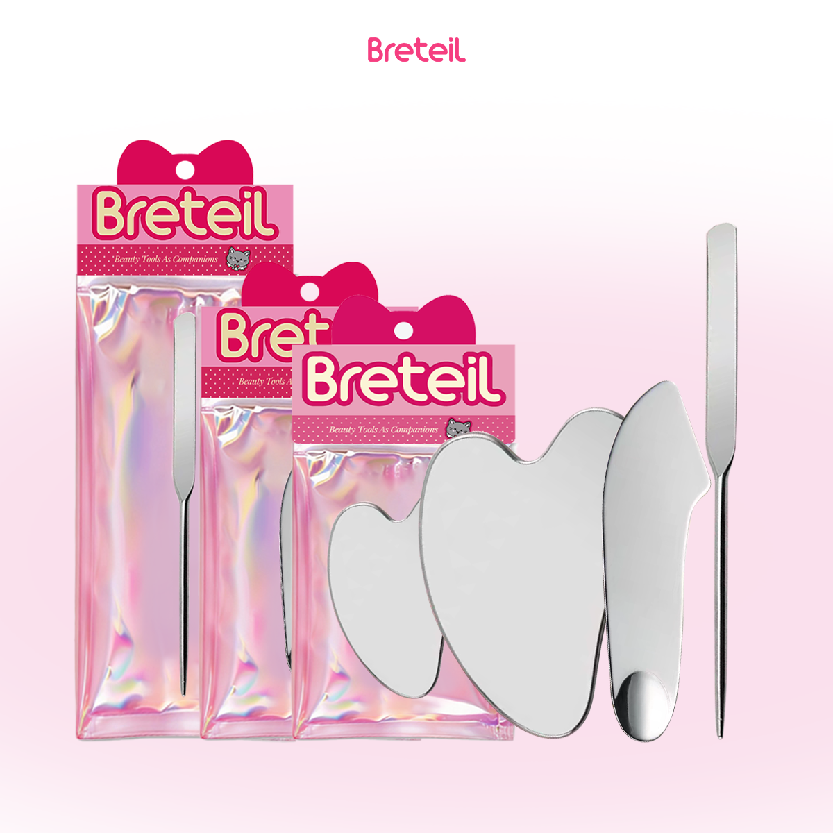 Breteil Wholesale Stainless Steel  Liquid Foundation Spatula Cosmetic Color Palette Mixer Shovel Mixing Spatula - 图片 6