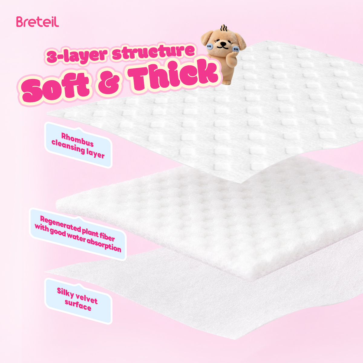 Breteil Wholesale Double-Sided Diamond-Shaped Cotton Pads Extra Large Thick Soft Skin-Friendly Suitable for Wet Compresses - 图片 3