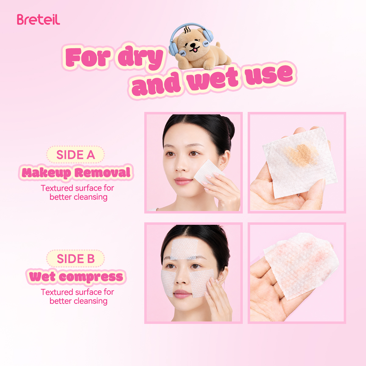 Breteil Pearl Pattern Cotton Pads for Deep Cleansing, Suitable for Both Dry and Wet Compresses, Makeup Remover Pads - 图片 4