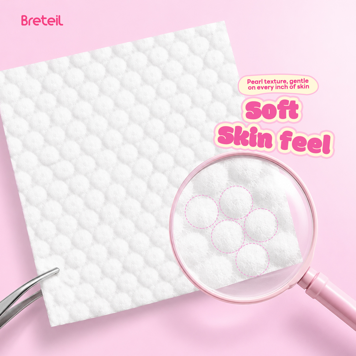 Breteil Pearl Pattern Cotton Pads for Deep Cleansing, Suitable for Both Dry and Wet Compresses, Makeup Remover Pads - 图片 5