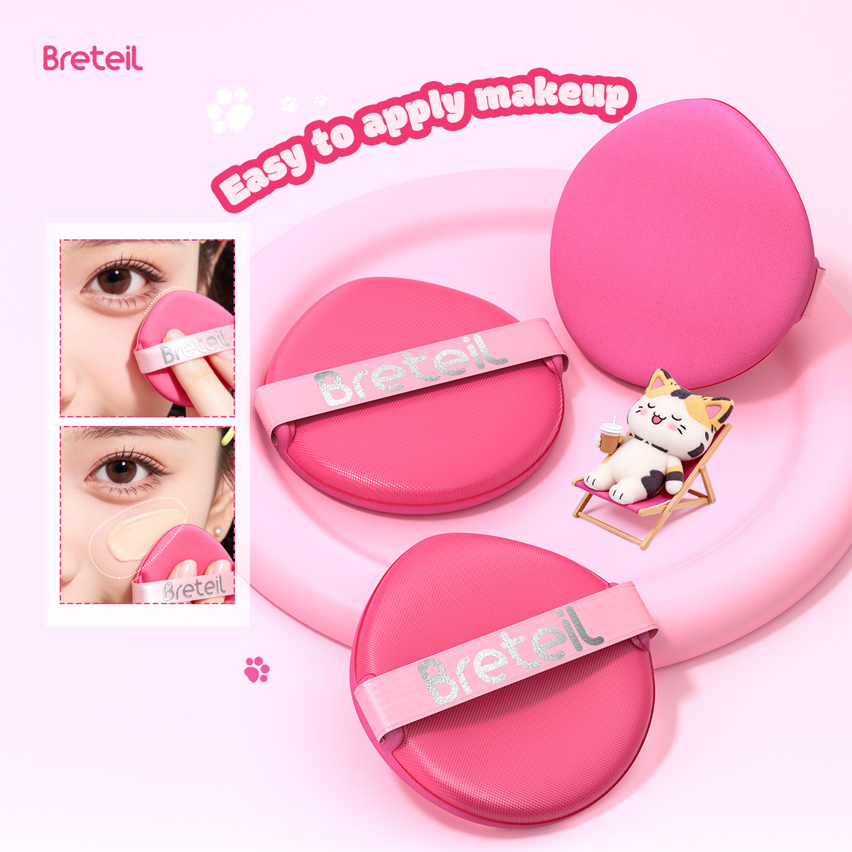 Breteil Wholesale  3PCS Powder Puff Loose Sponge Washable Powder Cosmetic Soft Cotton Puff Teardrop-shaped 7PCS Powder Puff - 图片 4
