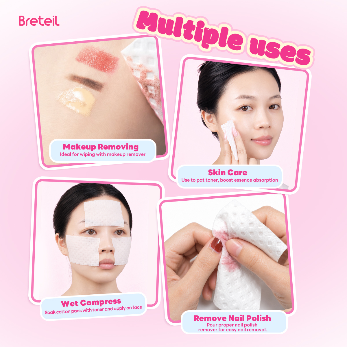 Breteil Wholesale Double-Sided Diamond-Shaped Cotton Pads Extra Large Thick Soft Skin-Friendly Suitable for Wet Compresses - 图片 6