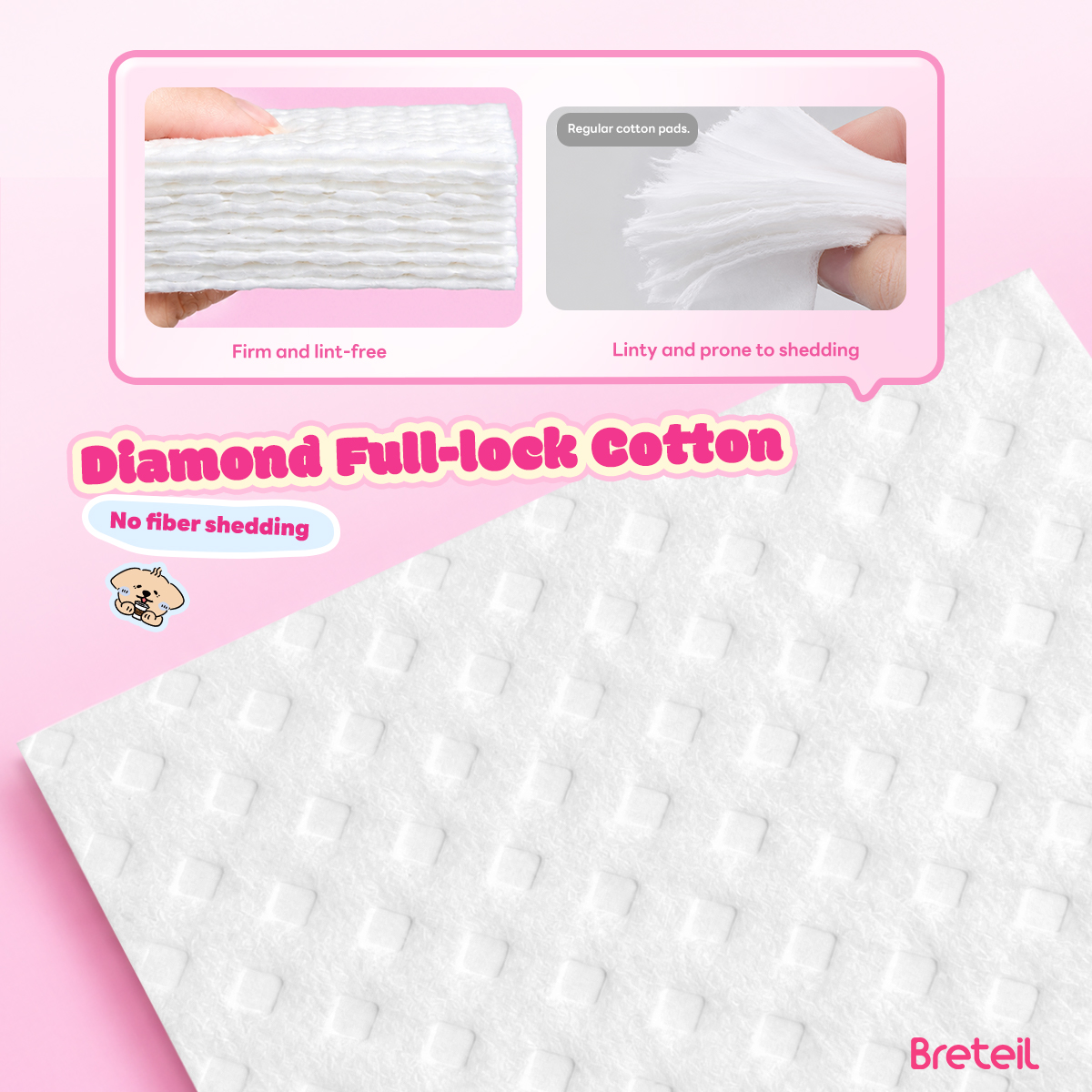 Breteil Wholesale Double-Sided Diamond-Shaped Cotton Pads Extra Large Thick Soft Skin-Friendly Suitable for Wet Compresses - 图片 7