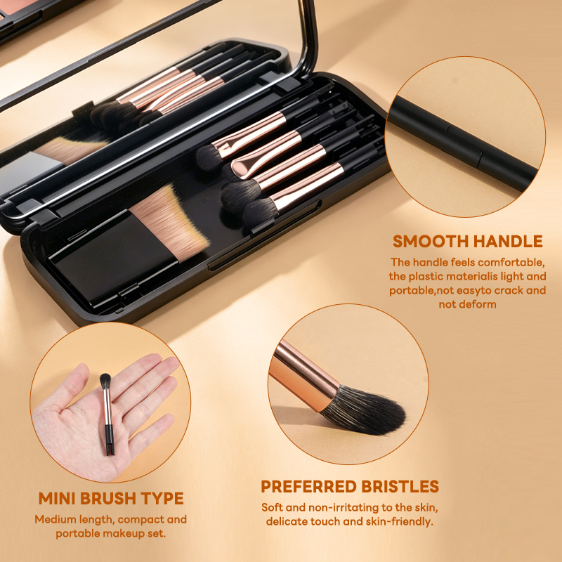 Maange Wholesale Custom OEM&ODM Private Label 5pcs Professional Travel Mini Mirror Brush  Professional Makeup Brush Set - 图片 3