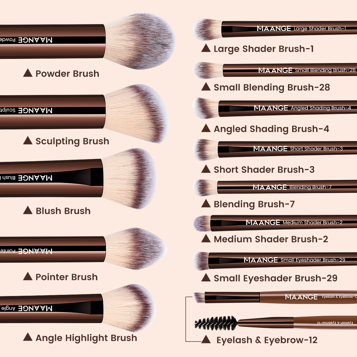 MAANGE Wholesale Natural 13pcs Makeup Brush Set Soft High Quality Hair Blush Powder Brush Concealer Makeup Tool Makeup Brush Set - 图片 6