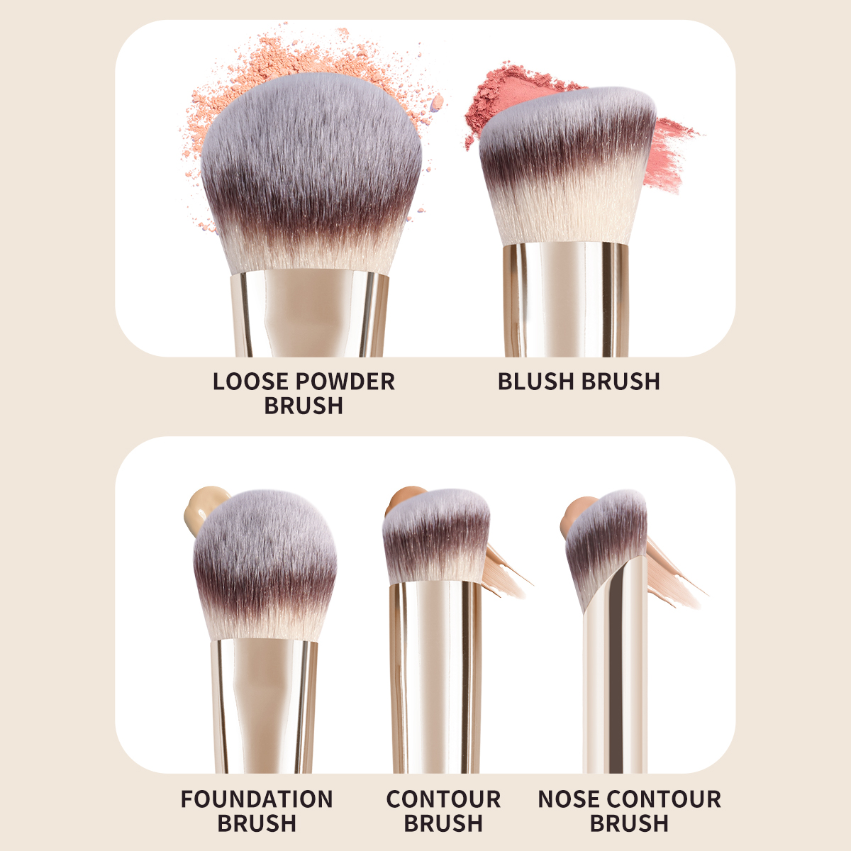 MAANGE 5PCS Wholesale Price High-quality Cosmetic Brush champagne Concealer Eye Shadow Facial Professional Makeup Brush Set - 图片 6