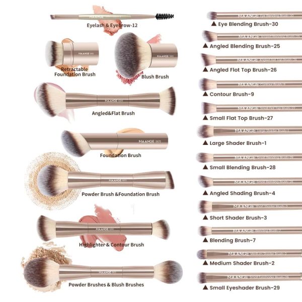 MAANGE Wholesale Custom Logo 20pcs Makeup Brush Makeup Bag Foundation Loose Powder Eyeshadow Professional Makeup Brush Set