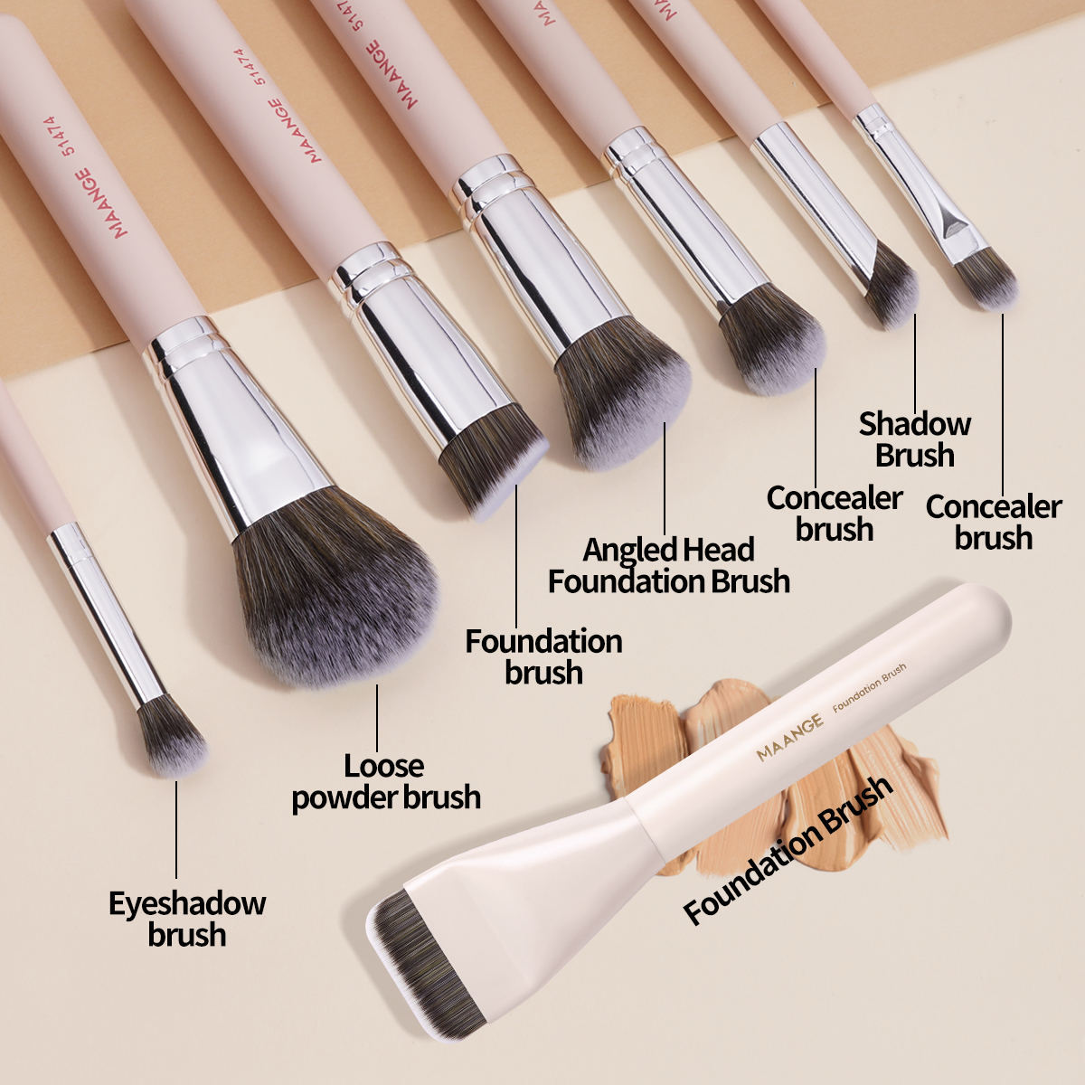 MAANGE Custom OEM&ODM  8PCS Facial  Brush Loose Powder Foundation Concealer Blush Private Label  Professional Makeup Brush Set - 图片 8