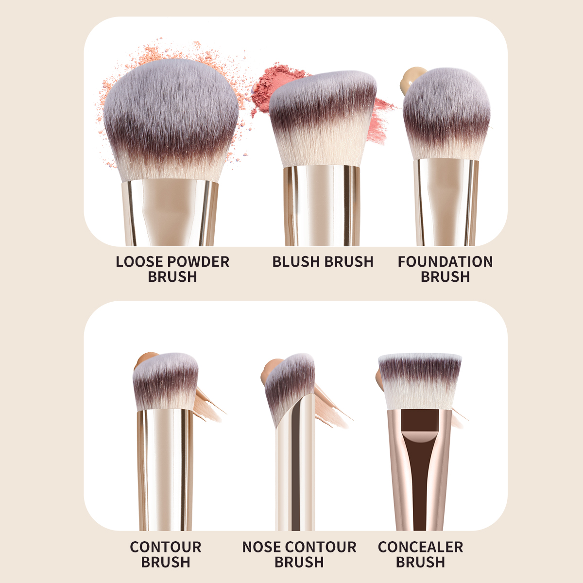 MAANGE Custom OEM&ODM 5PCS Facial Brush Concealer Eye Shadow Foundation   Makeup Box Professional Makeup Brush Set - 图片 8