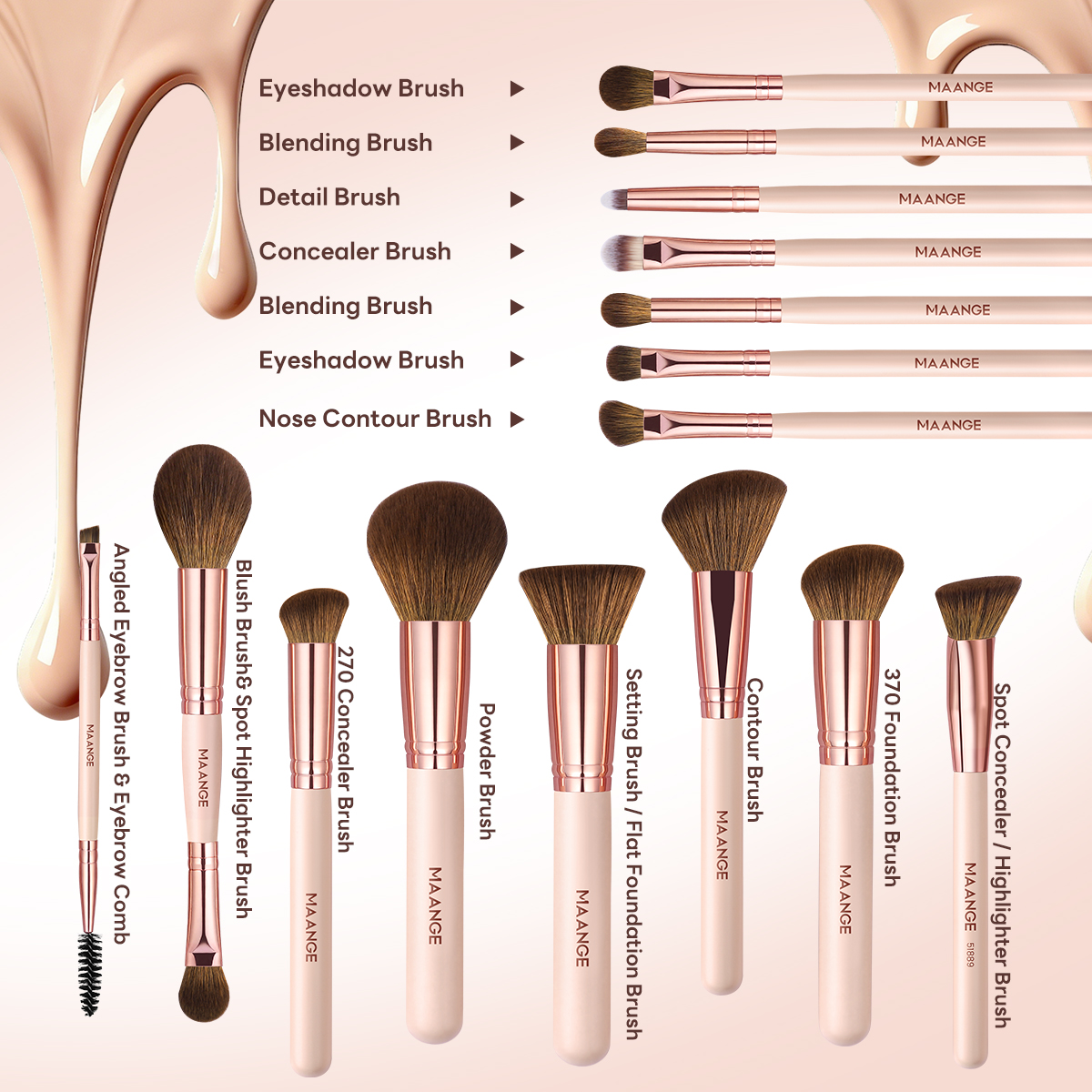 MAANGE 15PCS Makeup Brushes Foundation Eyeshadow Private Label & Customizable Makeup Tools Professional Makeup Brush Set - 图片 9