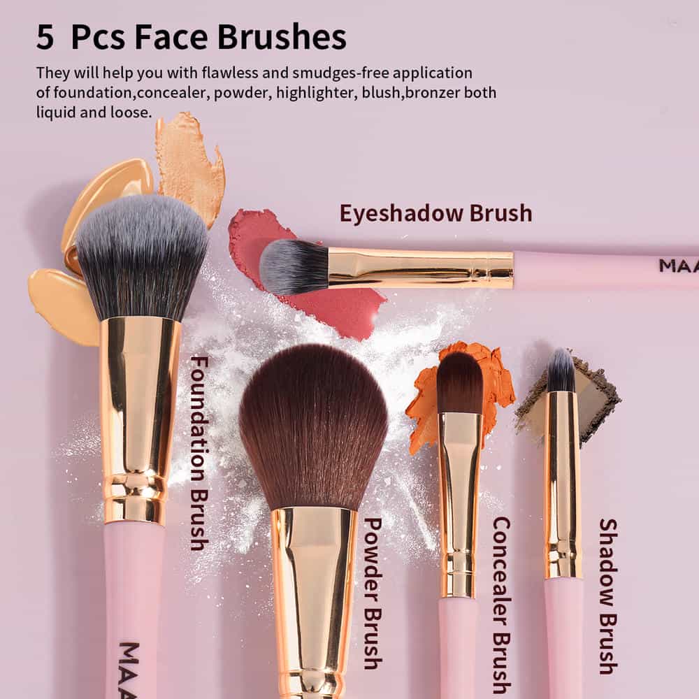 MAANGE Custom Logo OEM&ODM 5PCS Synthetic Hair  Makeup Brushes Multi-Functional Angled Wholesale Facial Makeup Brush Set - 图片 2