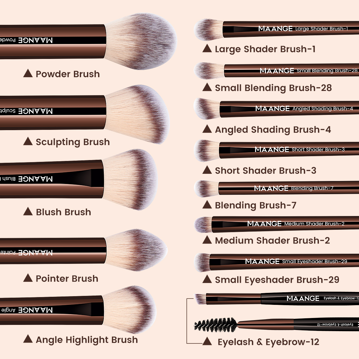 MAANGE Custom Logo OEM&ODM 13Pcs New Arrival  Nylon Hair Facial Eye Makeup Brushes Professional Makeup Brush Set - 图片 3