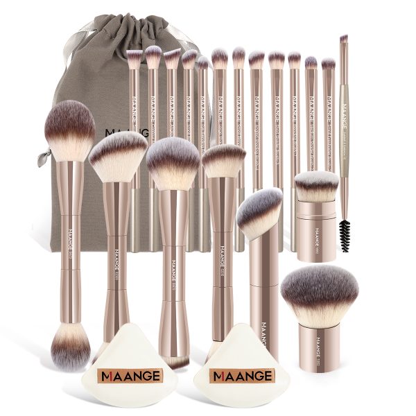 MAANGE Wholesale 20pcs Makeup Brush Private Label  2pcs Powder Puff Professional Makeup Brush Kit Luxury Face Makeup Brush Set