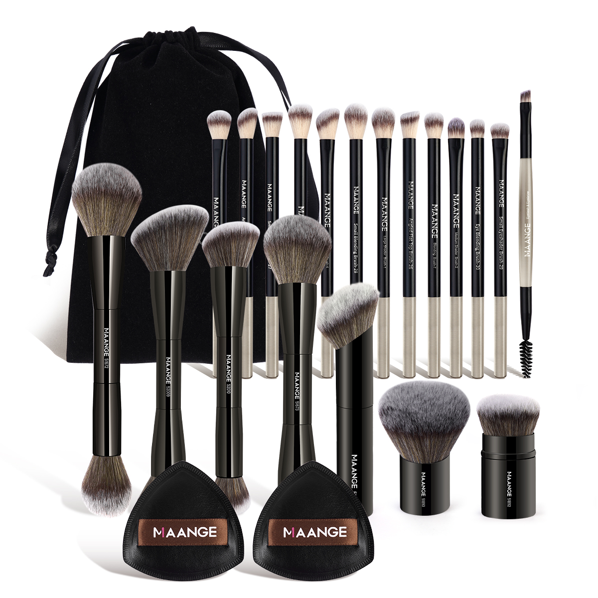 MAANGE Custom OEM&ODM 20pcs Makeup Brush Private Label  2pcs Powder Puff Professional Makeup Brush Kit Face Makeup Brush Set - 图片 1